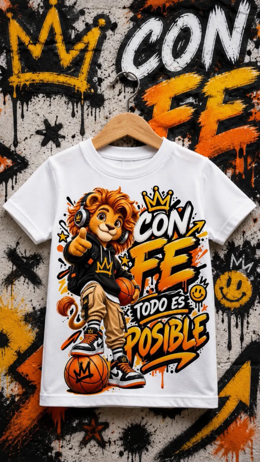 Camiseta infantil con diseño de león y baloncesto