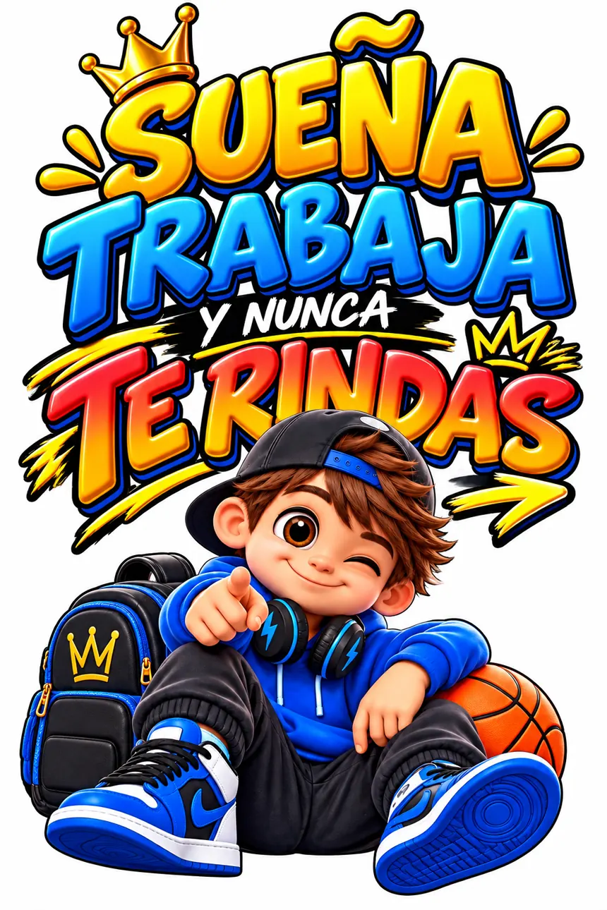 Diseño infantil Sueña, trabaja y nunca te rindas